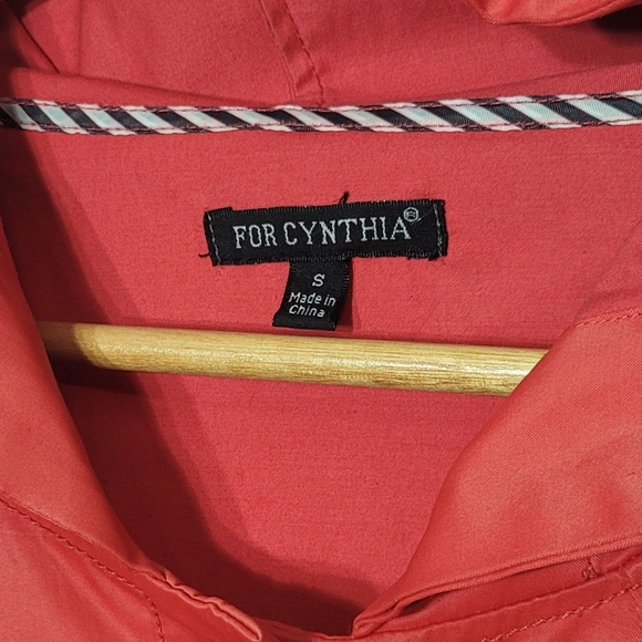 For Cynthia Red Raincoat Cotton Blend Pockets High Low Hooded Size Small - Picture 6 of 12
